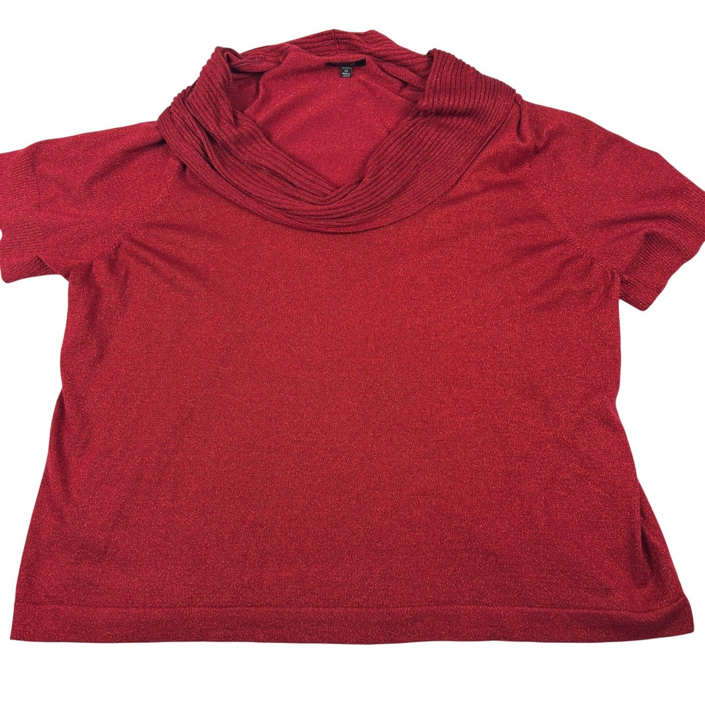 Apt. 9 Women 3X Red Metallic Cowl Neck Short Sleeve Knit Sweater Top Holiday